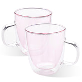 Kuber Industries 6 Pcs Glass Coffee Mugs | Borosilicate Double Walled Glass Mug | High Heat Resistant | Microwave and Dishwasher Safe | 400 ML | Pack of 3 | Pink